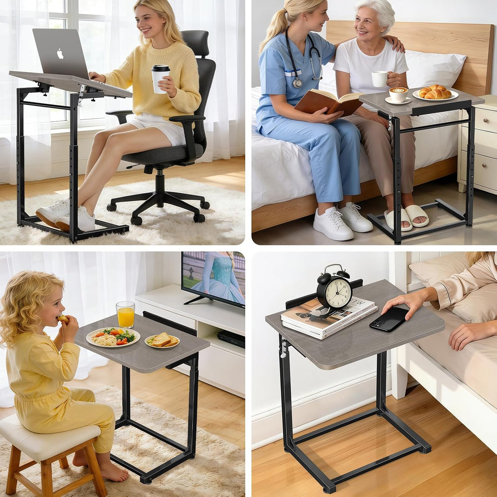 Upgrade Tv Tray Table Set of 2, 8-Level Adjustable Height Couch Side Table, 90° Tilt Angle Foldable C-Shaped End Table with Phone & Tablet Slot for Sofa, Bed, Chair Living Room (Lvory Gray） - Image 7