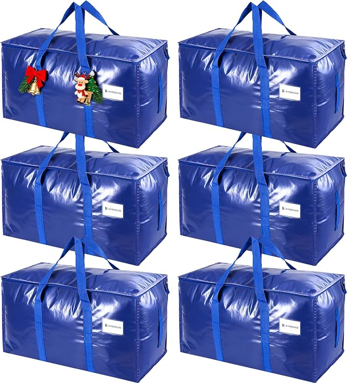 KYODOLED 6 Pack Extra Heavy Duty Blue Moving Bags - Large Move In & Packing Bags for College Students, Sturdy Storage Totes with Strong Zipper & Comfortable Handles for Clothes Storage by KYODOLED