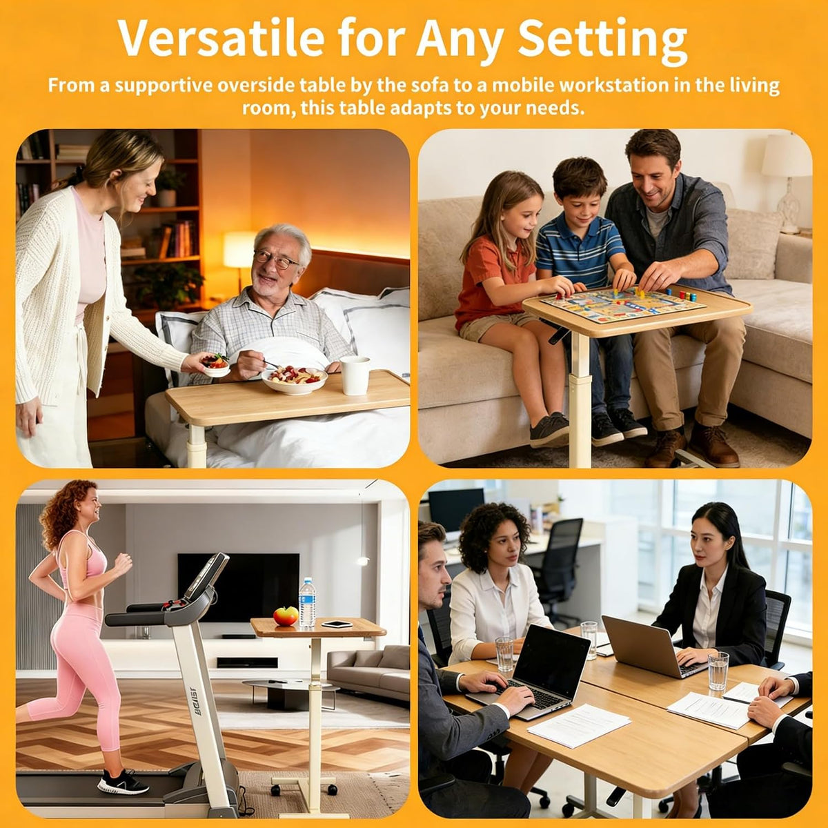 Adjustable Overbed Table with Wheels, Pneumatic Height Lift Rolling Bedside Table, Standing Desk for Home & Office Use, Ideal for Seniors & Limited Mobility(Walnut White) - Image 7