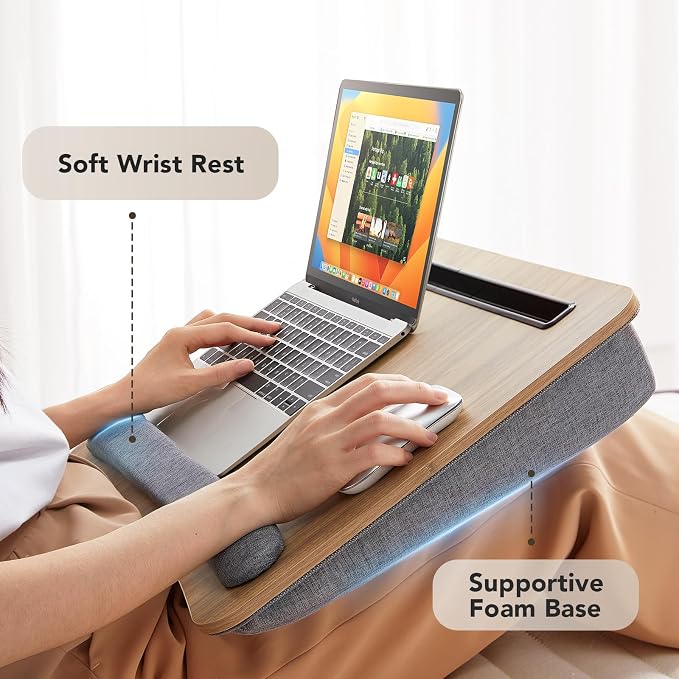 HUANUO Laptop Lap Desk - Portable Lap Desk with Pillow Cushion, Fits up to 17 inch Laptop, with Anti-Slip Strip & Storage Function for Home Office Students Use as Computer Laptop Stand, Book Tablet - Image 6
