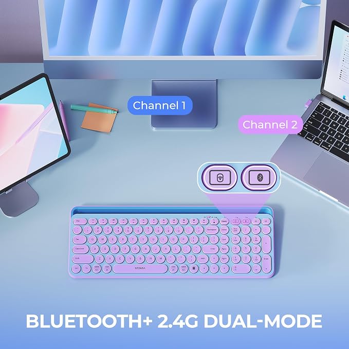 seenda CU-301 Bluetooth Keyboard for iPad,Blue&Purple | Bluetooth+2.4G combo with tablet holder, full-size keys and quiet clicks for iPad, iPhone, Mac, Windows and Android. - Image 2