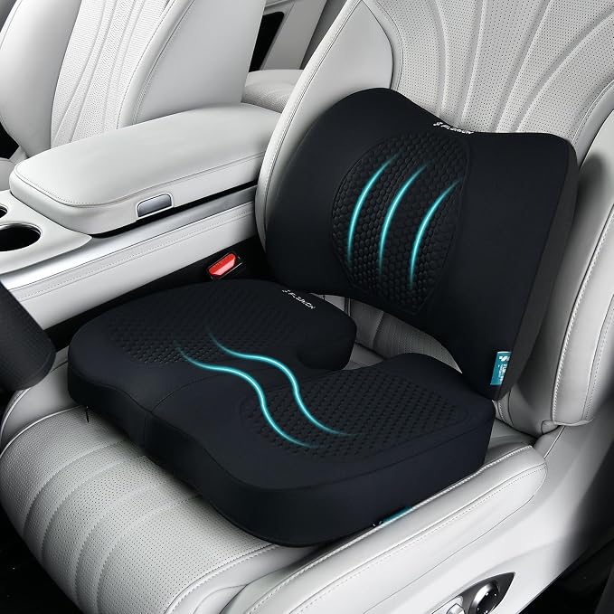 Car Seat Cushion and Back Support for Office Chair Memory Foam Chair Cushions Pressure Relief Seat Pads with Gel Massage Point Lumbar Support Relief Sciatica & Tailbone (Light Black) by FLORICH