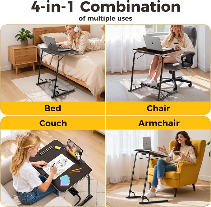 Upgraded Folding TV Tray Table, Sturdy Couch & Dinner Laptop Table | Adjustable Height & Angle Portable Desk for Eating, Work & Recliner; Includes Footrest, Cup Holder, iPad Holder, Edge Stopper - Image 4