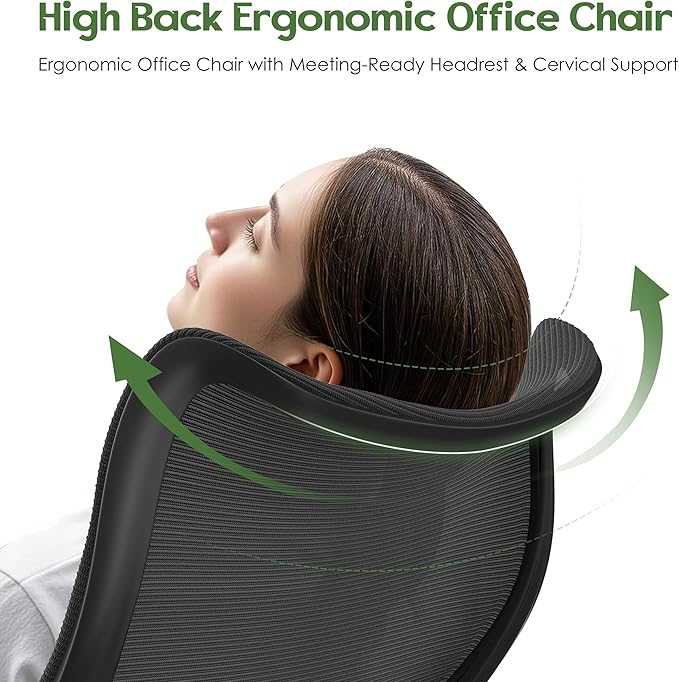 Office Chair Ergonomic Desk Chair - Comfy Mesh High Back Office Chair with Lumbar Support Wheel Home Desk Office Chairs Flip up Armrest Executive Rolling Swivel Task Computer Chair Black Silver - Image 5
