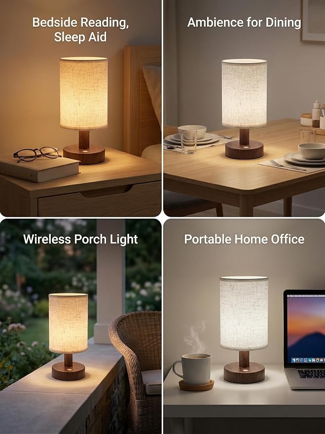 CHLORANTHUS 2 Pack Rechargeable Cordless Table Lamp – 4000mAh Battery Bedside Lamp, Mini Touch Control Dimmable LED Light with 3 Color Modes - Image 6