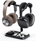 Dual Headphone Stand, Double Balanced Headset Stand with Storage Tray, Heavy Base Gaming Headset Holder for Desk (Black) by QinCoon
