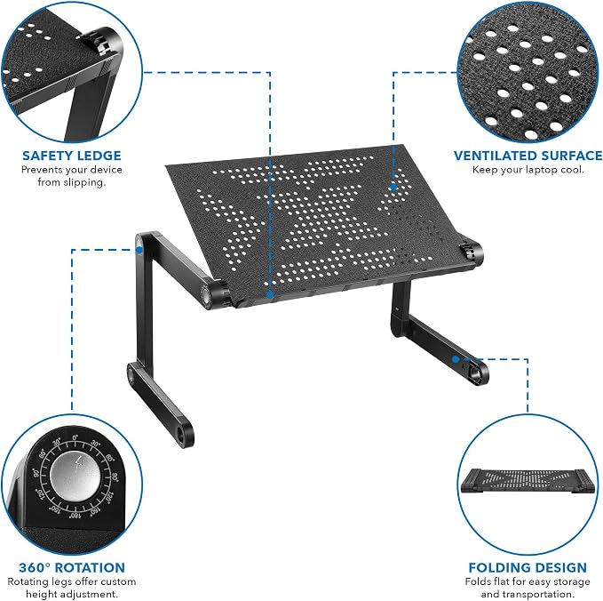 Mount-It! Adjustable Laptop Stand & Lap Desk, Freestanding Sit-Stand Laptop Tray for Bed, Couch, Desk & Floor, 22 lb Capacity, 1.6–18.9” Height, Ventilated Aluminum, Ships Fully Assembled - Image 5