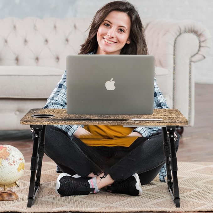 Lap Desk for Bed Adjustable Height with USB Port 23.6" x15.7" Desktop | Storage Drawer, Bookshelf, Fits 17" Laptop, For couch WFH Study, Foldable Non-Slip No Assembly Sturdy Lightweight Carbonized - Image 8