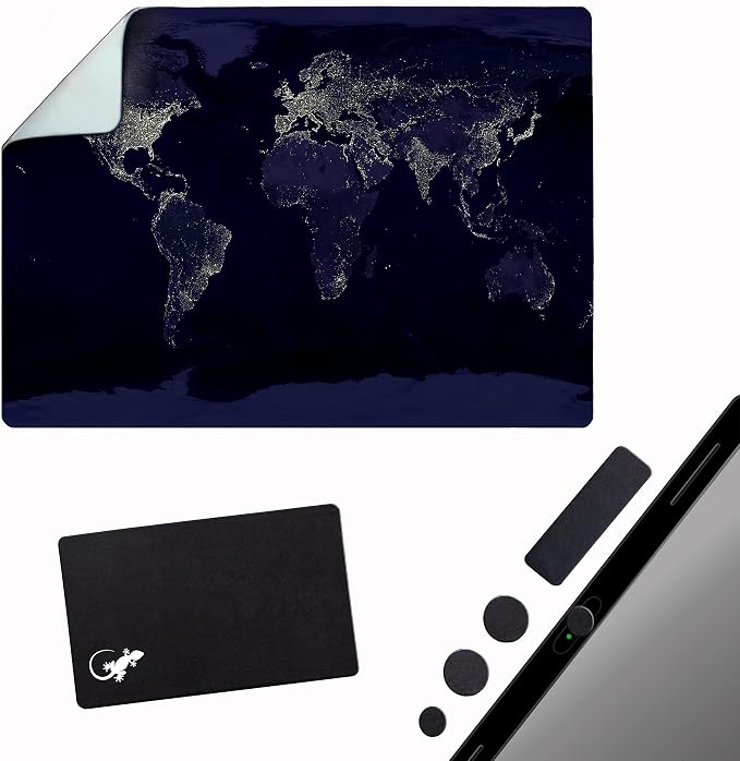 Adhesive Mouse Pad - Peel and Sticks to Any Surface - Travel Mouse Pad, Sticky for Any Surface - Excellent Tracking - Earth Night MAP by GeckoTravelTech