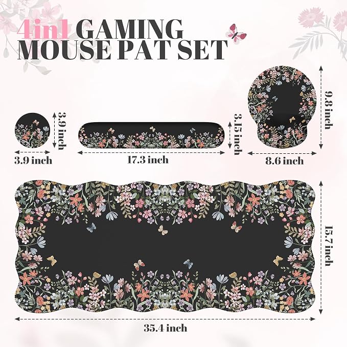 iCasso Black 4in1 Mousepad, 35.4"x15.7" Desk Blotter for Classroom | Workspace Ergonomic Desk Pad Featuring Keyboard Wrist Rest, Girly Mousepad Set for Students Travel Home Office - Image 5