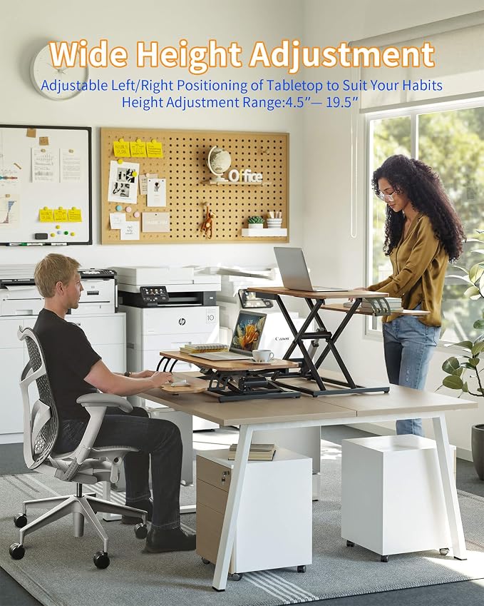 YIHAYO Electric Standing Desk Converter 32 inch, Sit to Stand Up Height Adjustable Desk Riser, Quick Sit to Stand Tabletop Dual Monitor Riser Workstation with Keyboard Tray, Rustic Brown - Image 3