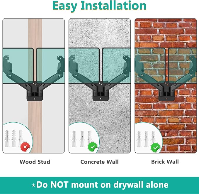 WALI Dual Monitor Wall Mount for 17-32 inch Screens, up to 22 lbs per Arm | Wall Mount Monitor Arms for 2 Monitors, Full Motion with Height Adjustment, Tilt, Swivel, Rotation, VESA 75/100mm (GSWM002) - Image 9