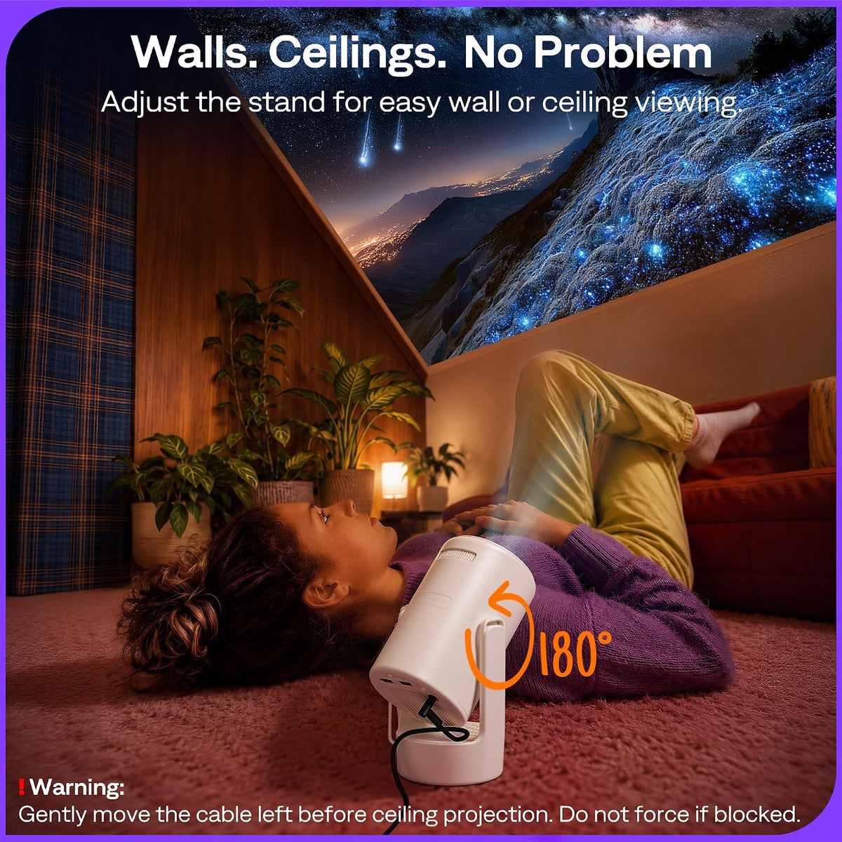 Aurzen Roku TV E1R Smart Portable Mini Projector Bundle with Aurzen Ceiling Projector Mount Bracket - Image 4
