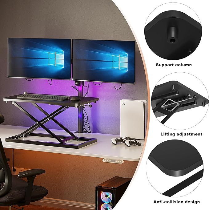 Decoholic 24 inch Height Adjustable Standing Desk Converter（Black） | Scissors Lift Keyboard and Mouse Riser,Ergonomic Sit Stand Workstations，suitable to hold large/small items - Image 4