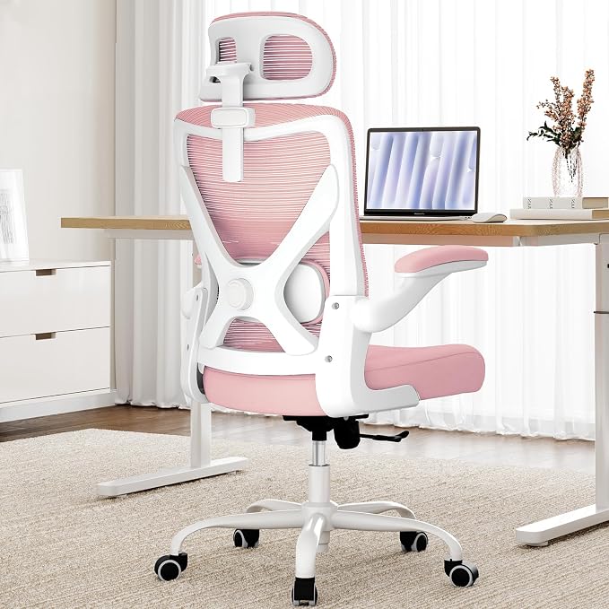 Ergonomic Office Chair: Mesh Desk Chair Comfy with Headrest& Lumbar Support | Ergalithic Big and Tall Office Chairs with Wheels & Flip-Up Arms-Computer Gaming Chairs for Adults Home Office Chairs(Pink) by Ergalithic