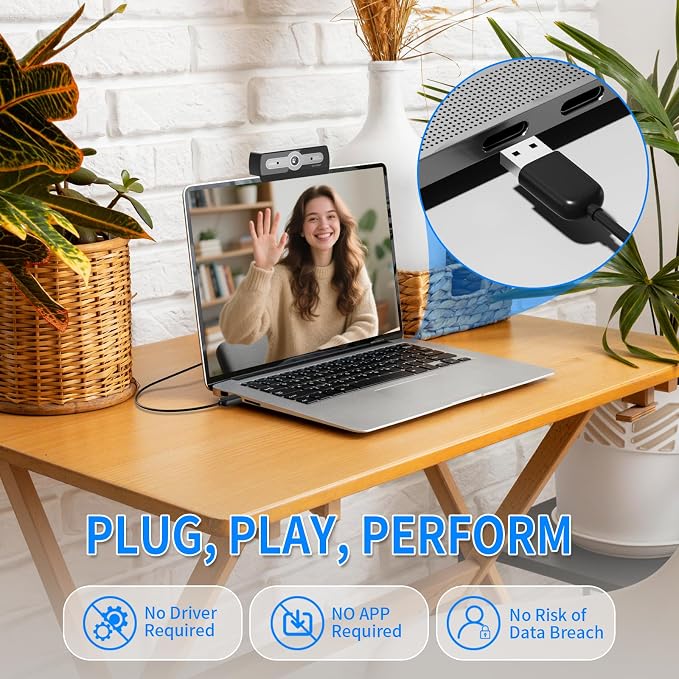 1080P Webcam with Microphone, USB Computer Camera for PC Full HD Web Cam for Desktop Computer Auto Light Adjustment Streaming Camera Plug and Play Noise Cancelling Webcam for Windows & Mac - Image 3
