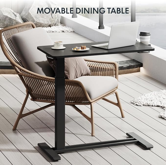 FLEXISPOT H7 32" Pneumatic Height-Adjustable Overbed Table with Wheels | C-shaped bedside table,Medical End Table,Rolling Cart TV Tray,Laptop desk for Hospital Home office use,31.5"Wx17.7"D,Black - Image 10