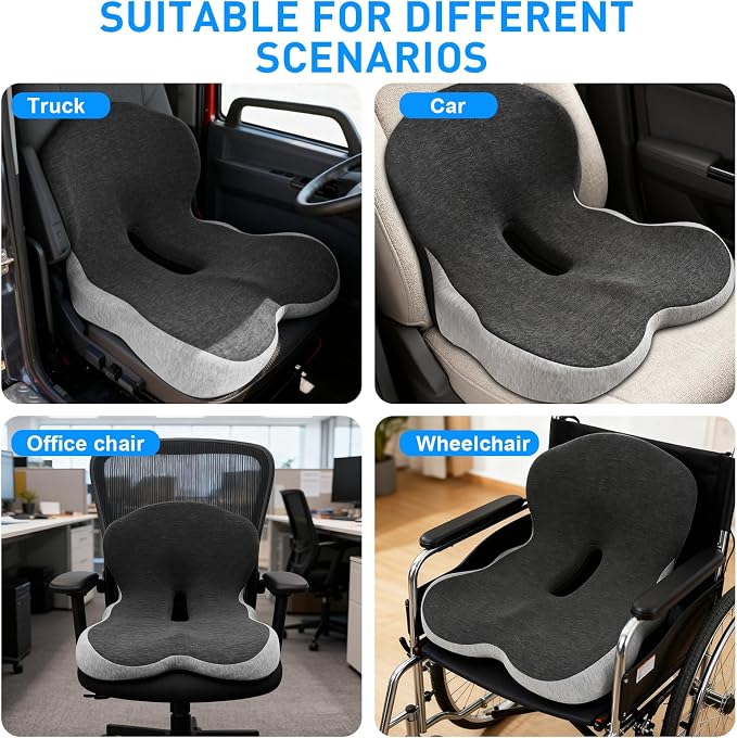Denchy Memory Foam Car Seat Cushion with Back Support, Truck Driver Cushion | Seat Cushion with Lumbar Support Pillow for Long Driving, Orthopedic Butt Sitting Pad for Office Chair Pain Relief - Image 6