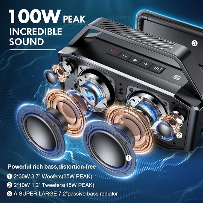 W-KING Loud Bluetooth Speaker, 100W Max IPX6 Portable Waterproof Outdoor Speakers Bluetooth Wireless 108dB Large Rugged Floating Boombox, 60W Deep Bass Subwoofer/40H/TF/AUX/Custom EQ for Party Camping - Image 2