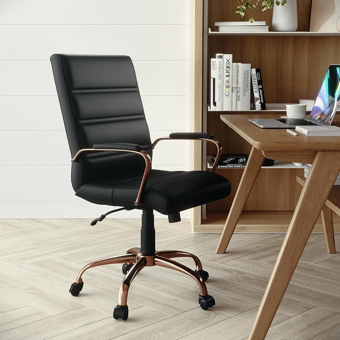 Flash Furniture Mid-Back Black LeatherSoft Executive Swivel Office Chair with Rose Gold Frame and Arms - Image 2