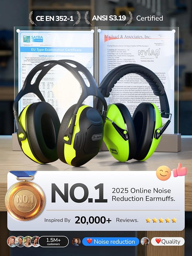 Dr.meter Noise Reduction Ear Muffs, SNR34dB Ear Protection Headphones | Hearing Protection Earmuffs for Shooting Gun Range, Mowing, Kids Autism Sensory, Monster Jam Noise Cancelling Headphones C06 - Image 6