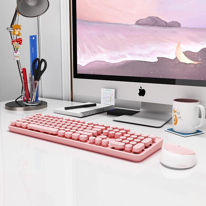 Wireless Keyboard and Mouse Combo, 2.4G Typewriter, Pink | Retro Full Size Computer Keyboards, Cute Mouse, USB Dongle Plug and Play, for PC,Laptop,Desktop,Windows - Image 8