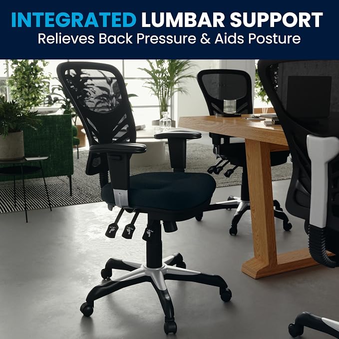 Flash Furniture Mid-Back Black Mesh Multifunction Executive Swivel Ergonomic Office Chair with Adjustable Arms - Image 10
