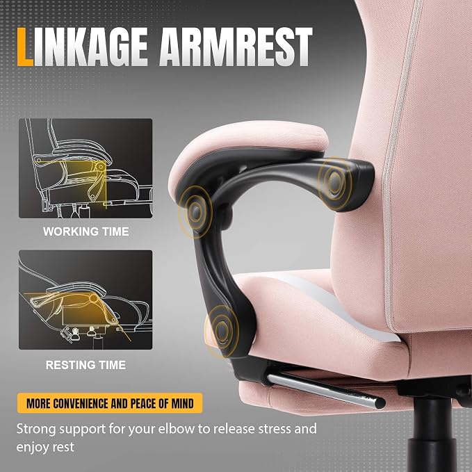 GTPLAYER Gaming Chair with Foot Rest & Pocket Spring Cushion, Ergonomic High Back Computer Desk Chair with Headrest & Lumbar Support for Back Pain Relief, Breathable Fabric, Pink - Image 8