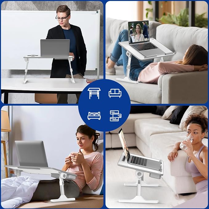 Besign LT05 Adjustable Laptop Table, Lap Desk, Portable Standing Bed Desk, Foldable Sofa Breakfast Tray, Notebook Computer Stand for Reading and Writing, Medium Size, White - Image 7
