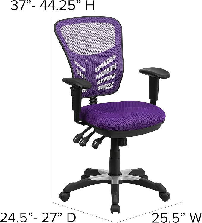 Flash Furniture Mid-Back Purple Mesh Multifunction Executive Swivel Ergonomic Office Chair with Adjustable Arms | Adjustable Armrests, 360° Swivel, Height Adjustable, Commercial Grade - Image 3