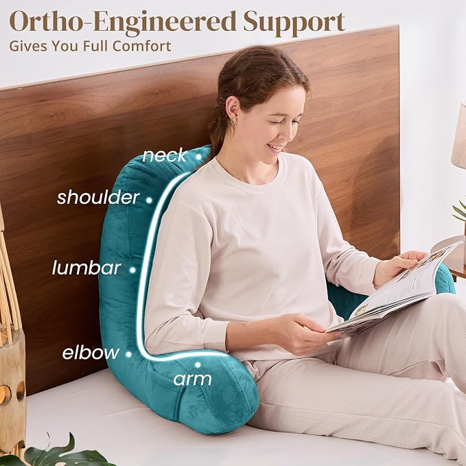 Sasttie Reading Pillow for Bed, Back Pillow for Sitting Up, Teal Blue | 23" Backrest Support Cushion for Couch, Sofa, and Floor, Dorm Essentials, OEKO-TEX, Adjustable Down Alternative Fill - Image 4