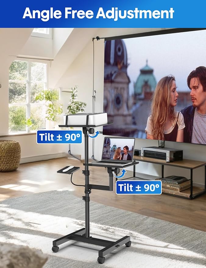 Projector Stand, 2-Shelf Laptop Tripod Stand with Adjustable Height | Max 47" Height Adjustable Laptop Cart on Wheels, Projector Floor Stand with Ventilated Tray for Podium, Meeting - Image 2
