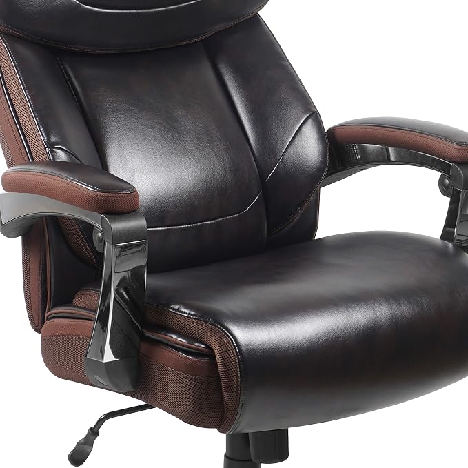 Flash Furniture Big and Tall Office Chair - Brown LeatherSoft Executive Swivel Office Chair with Headrest and Wheels | 500 LB Capacity, Padded Armrests, 360° Swivel, Height Adjustable, Commercial Grade - Image 8