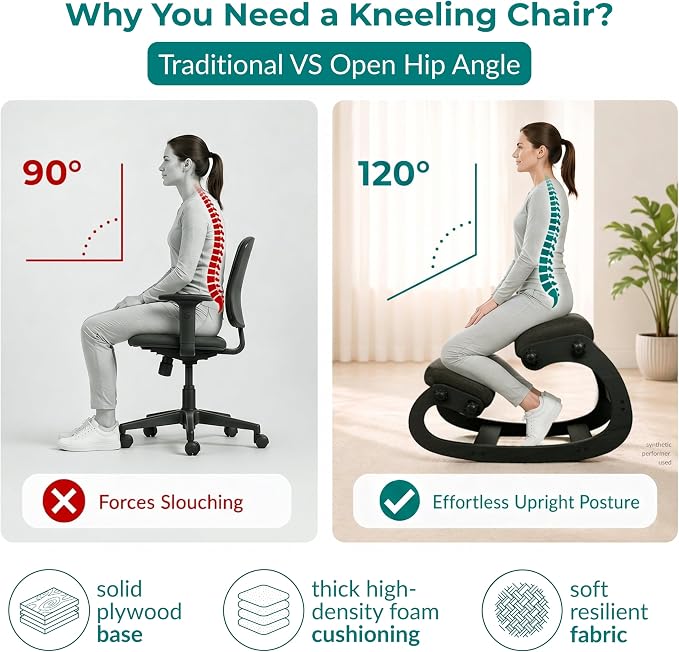 Ergonomic Kneeling Chair with Adjustable Seats - Knee Chair for Posture Correction & Kneel Rocking Stool for Desk - Back Pain Relief for Home and Office, Supports 250 pounds - 5 Years Warranty - Image 4