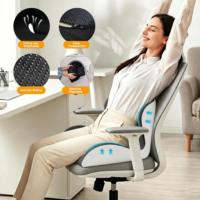 X Large Seat Cushion Office Chair and Car with Lumbar Support Pillow | Ergonomic Seat Cushion for Sciatica & Tailbone Pain Relief, Ideal for Car Driving Truck Office Chairs Wheelchairs Home Use - Image 7