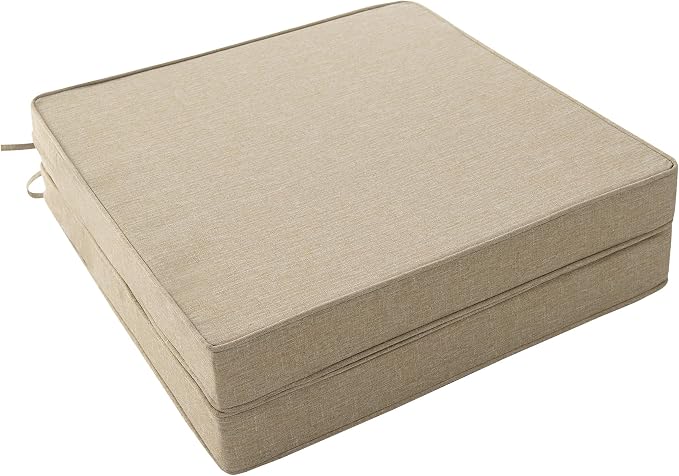 Outdoor Chair Cushions, Water-Resistant & Fade-Resistant, Patio Furniture Square Seat Replacement Chair Pads with Ties, Removable Cover, Non-Slip Bottom, Set of 2, 22 x 22 Inch, Natural by Unknown