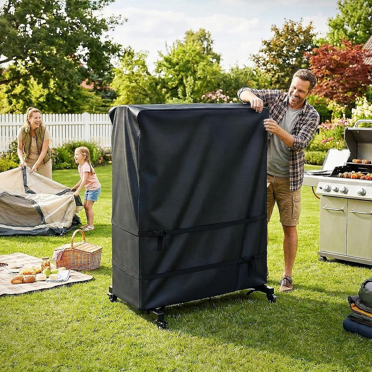 Outdoor TV Cover-Weatherproof TV Stand Covers for Outside TV,Compatible Patio TV Protector for Rolling TV Stand (Black, 70"L x 15"W x 57"H) - Image 6