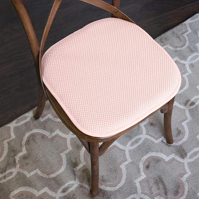 Sweet Home Collection Chair Cushion Memory Foam Pads Honeycomb Pattern Slip Non Skid Rubber Back Rounded Square 16" x 16" Seat Cover, 2 Pack, Pink - Image 5