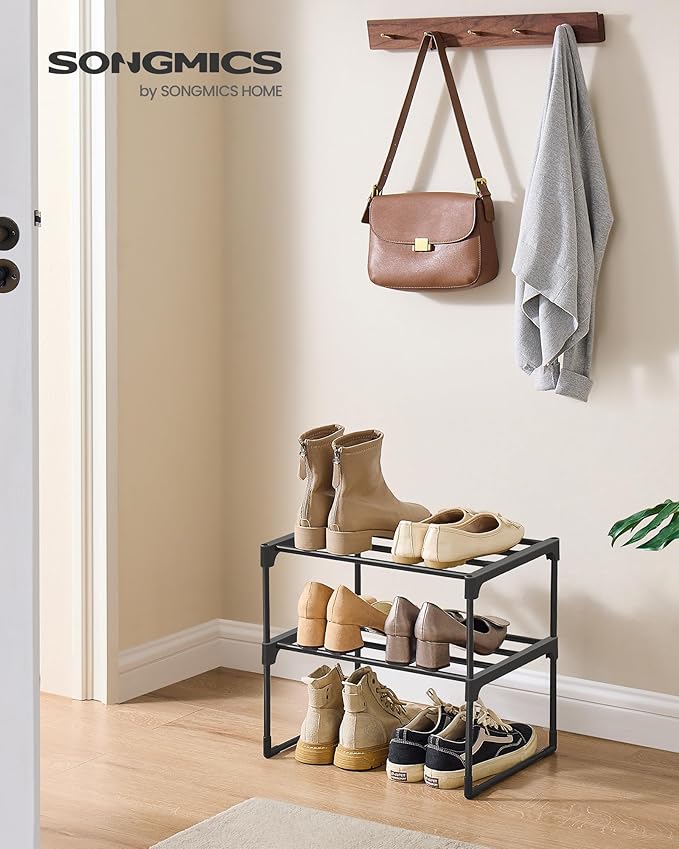 SONGMICS Shoe Rack, 2-Tier Shoe Organizer, Metal Storage Shelf | for Entryway, Upright or Upside Down, for 3-6 Pairs, Stackable, 11.8 x 16.7 x 14.8 Inches, Black ULSA002B01 - Image 3