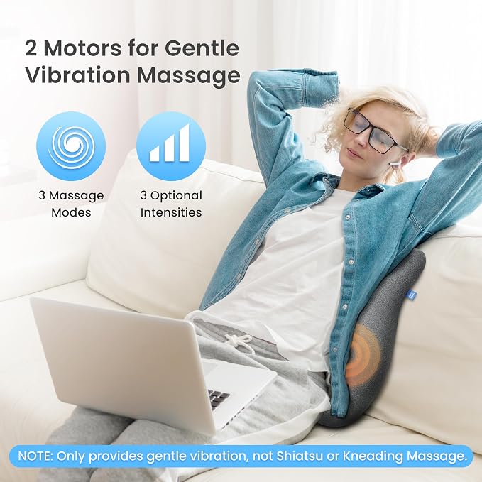 Heated Lumbar Support Pillow for Office Chair, Ergonomic Back Support Cushion with Vibration, Memory Foam Chair Back Massager,Gifts for Mom Dad - Image 3