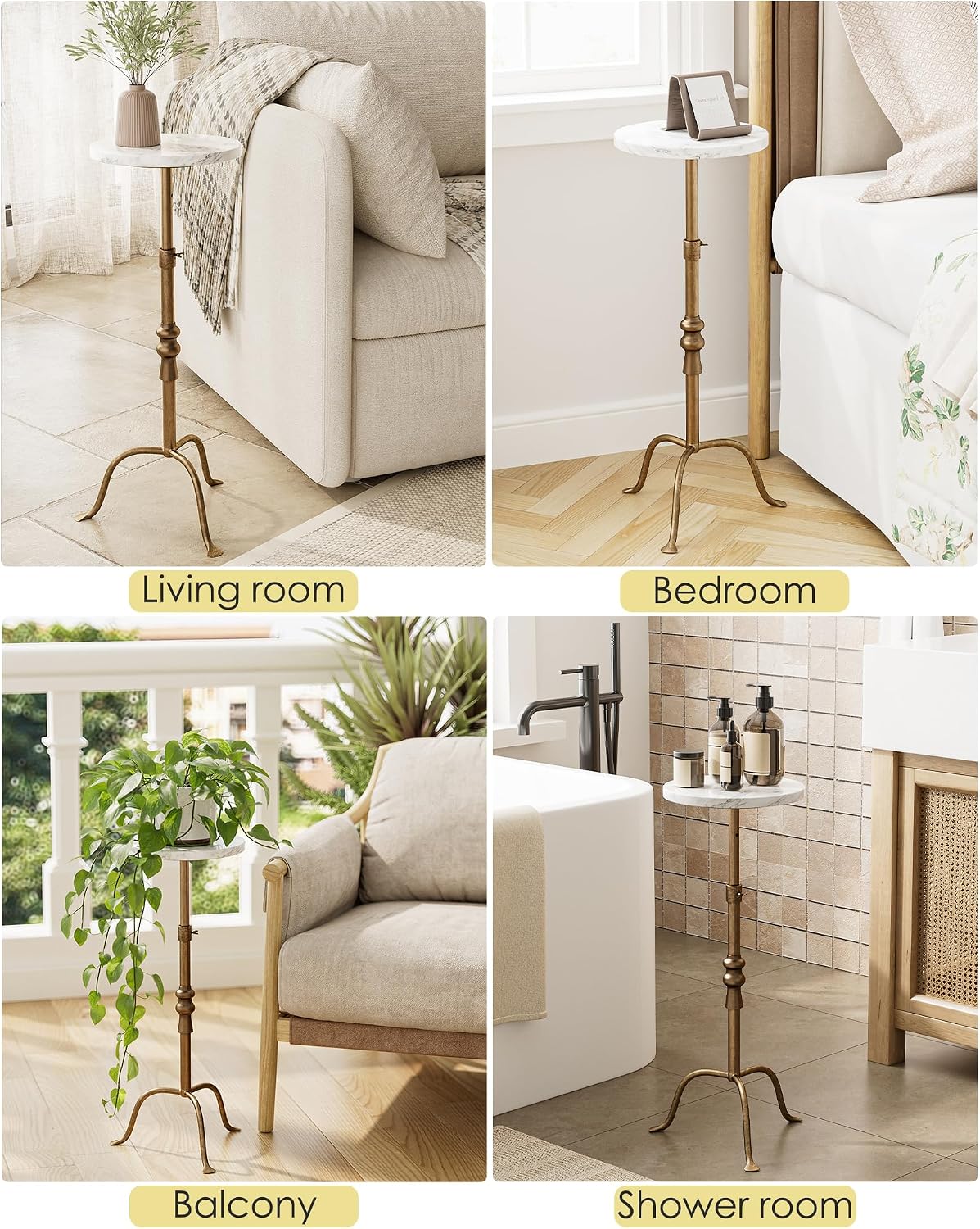 Adjustable Height Round Pedestal Table - 10x10x22-30 Inch, White Travertine - Image 9