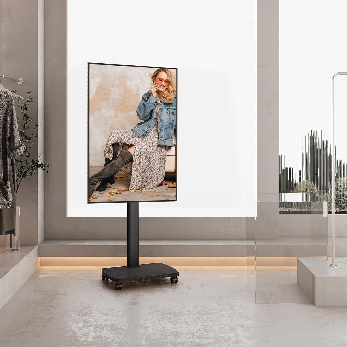Tall Rolling TV Stand with 90° Rotation & 12° Tilt, 10-Height Adjustable Mobile TV Stand for 32-65 Inch TVs, Portrait/Landscape TV Cart for Home Office Studio, Black - Image 2