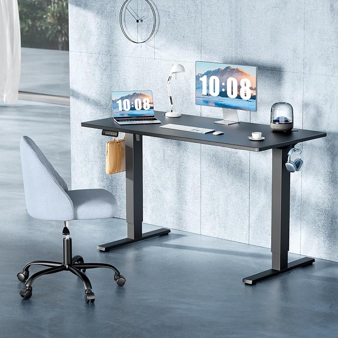 DUMOS 63 Inch Electric Standing Desk, Memory Adjustable Home Office Desk | Sit Stand Up Desk for Work Home Office,Adjustable Desk, Rising Computer Table with Splice Board,Cable Management,Hook,Black - Image 3