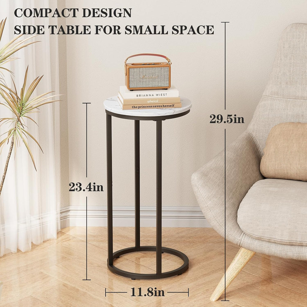 C Shaped End Table, Couch Side Tables for Living Room, Round Sofa End Table with Metal Frame, Small Wooden Snack Table for Bedroom, Small Spaces, Easy Assembly (Black,2pcs) - Image 3