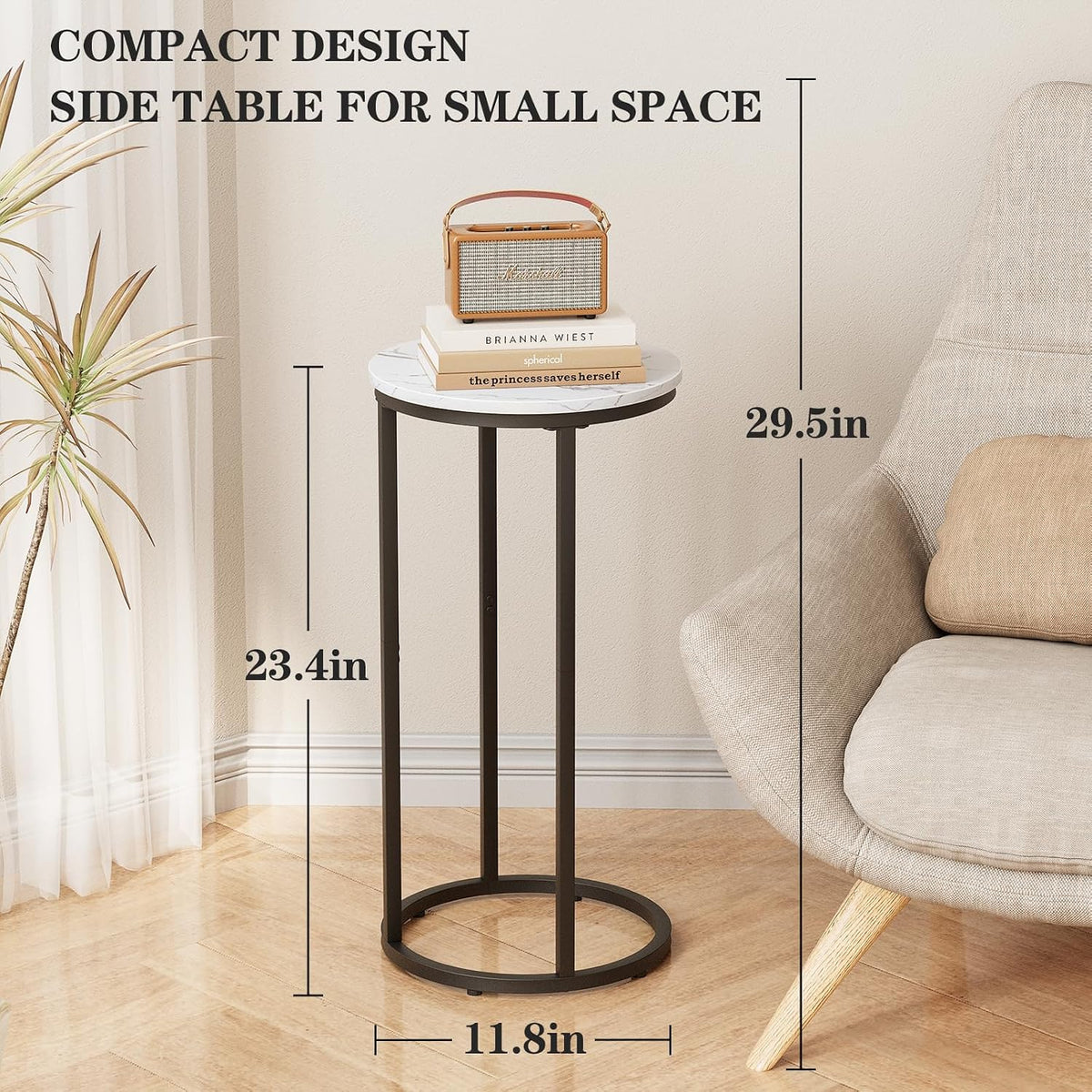 C Shaped End Table, Couch Side Tables for Living Room, Round Sofa End Table with Metal Frame, Small Wooden Snack Table for Bedroom, Small Spaces, Easy Assembly (Black,2pcs) - Image 3