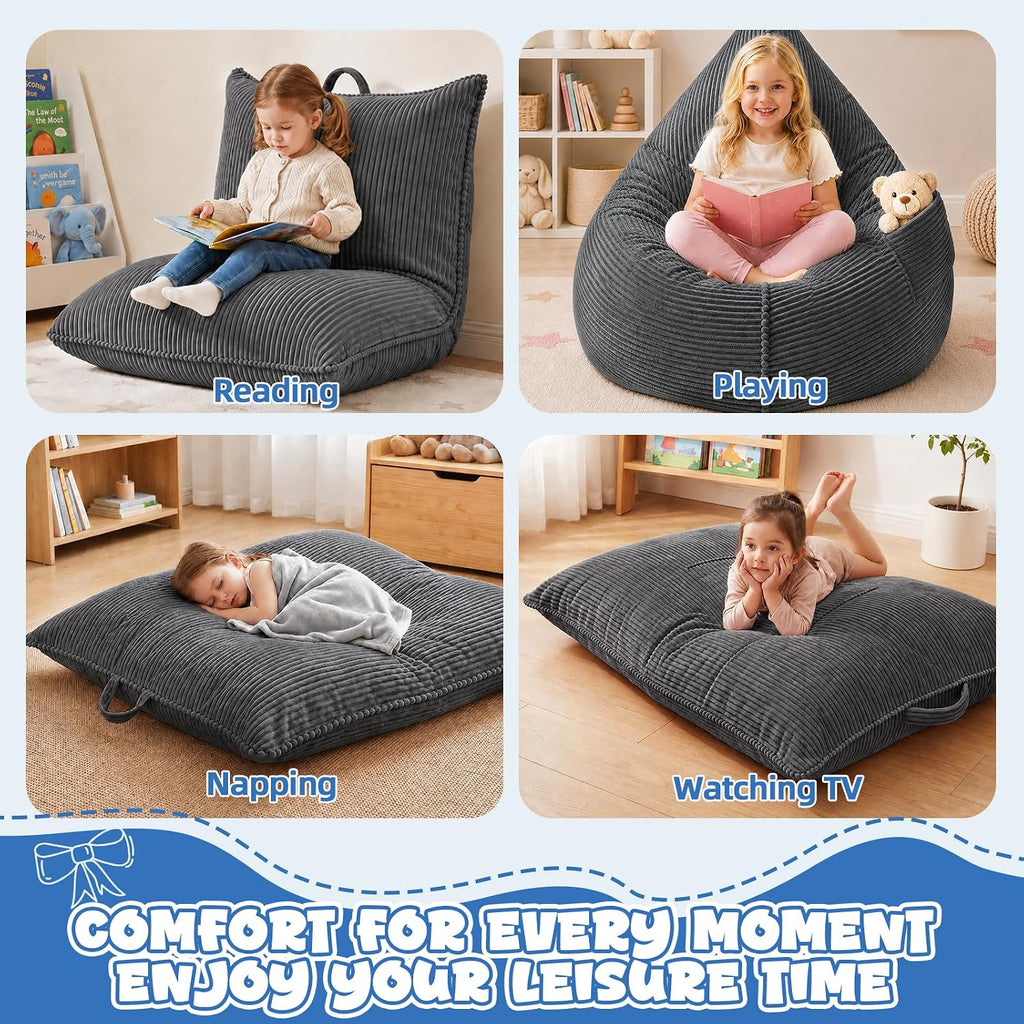 3 in 1 Kids Bean Bag Chair, Comfy Floor Sofa Chairs with Removed Cover - Image 7
