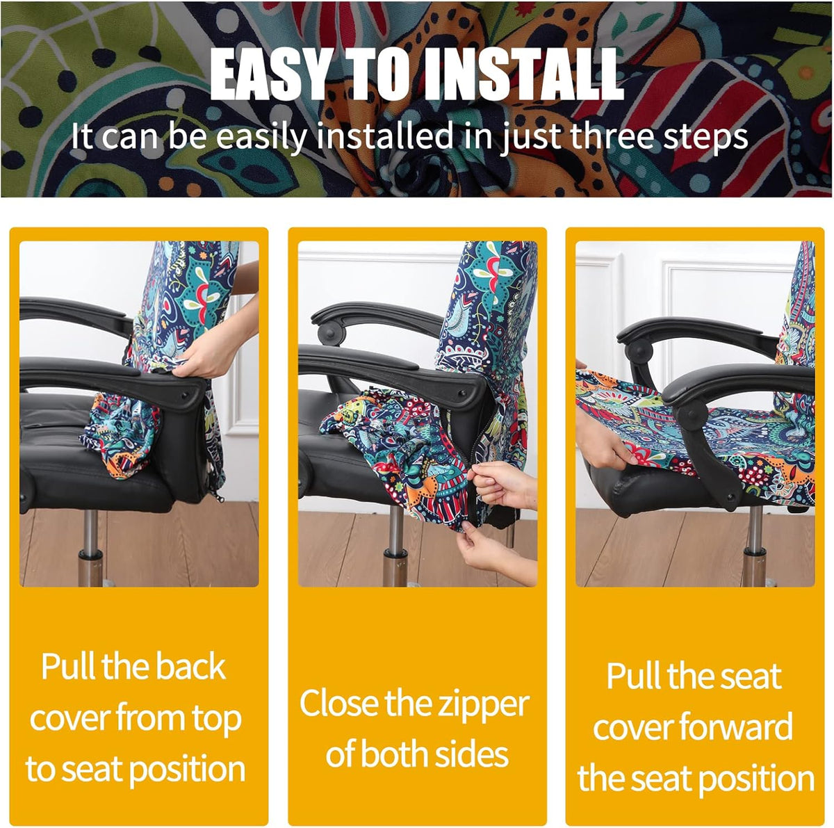 Smiry Stretch Printed Office Computer Desk Chair Covers, White - Image 6