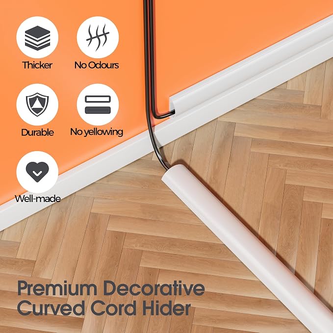 TV Wire Hider Wall, 113.4in Cord Hider Cord Covers for 2-3 Wires on Wall, Paintable Cable Hider Wire Covers for Cords on Wall, Cable Cover Raceway Wire Hider for Walls Mount Tv, W1.57 H0.59in, White - Image 6