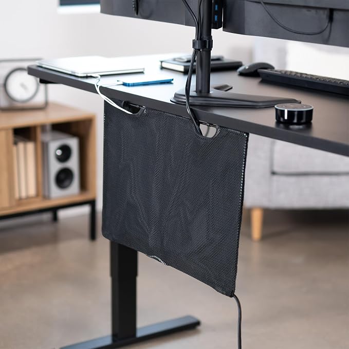 VIVO Black 24 inch Under Desk Privacy and Cable Management Organizer Sleeve, Wire Hider Kit Panel System, DESK-SKIRT-24 - Image 2