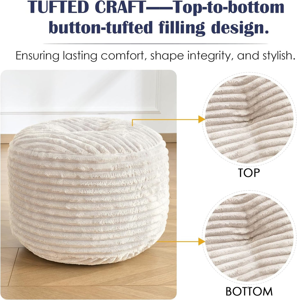 SHOUREN Stuffed Round Ottoman,Pouf Ottoman Foot Rest,20 X 15,Beige - Image 5